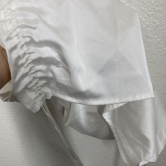 LEAU Dress Womens Small White Satin Cowl Neck Ruched Drawstring Slip Tie Straps - Picture 10 of 16